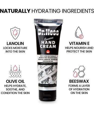 Dr Hess Genuine Hand Cream Naturally Hydrating Ingredients Lanolin Jojoba Oil Olive Oil Vitamin E Bees Wax 4 Fl Ounce (00274) - Buy Online on GoSupps.com