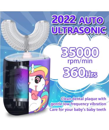 Kids Electric Toothbrush U Shaped Ultrasonic | 6 Sonic Clean Modes | IPX7 Waterproof | Rechargeable Smart Timer | Unicorn Design | for Children 2-6 | Purple - Buy Online on GoSupps.com
