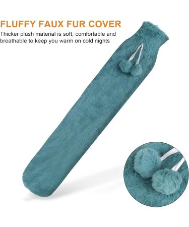 Large 2L Hot Water Bottle with Fluffy Faux Fur Cover - Blue | 73cm Rubber Bag for Neck, Waist, Abdomen & Legs - Buy Online on GoSupps.com