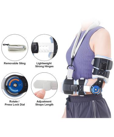 RISURRY Hinged Elbow Brace with Shoulder Sling | Adjustable Post OP Stabilizer Splint for Arm Injury Recovery (Left Arm) - Universal Fit - Buy Online on GoSupps.com