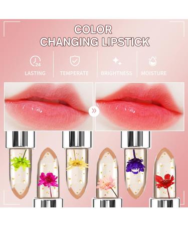 6 Colors Crystal Jelly Lip Balm Flower Lipstick Temperature Color Changing Lip Balm Transparent Gloss Long Lasting Moisturizing Makeup - Buy Online on GoSupps.com