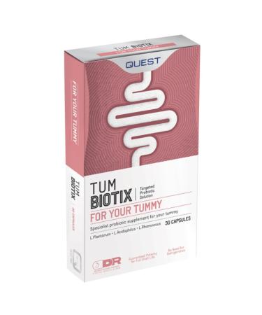 Quest Tum Biotix Gut Health Probiotics Supplements & Balance Gut Flora. 2 Billion CFU Helps Restore Gut Friendly Bacteria. Vegan Multi Strain Probiotic Digestive Supplement (30 Capsules) 30 Tabs