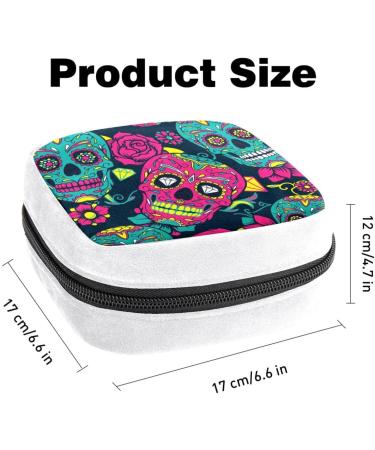 Blue Colorful Skull Sanitary Napkin Storage Bag | Period Tampon Makeup Pad Pouch - Buy Online on GoSupps.com