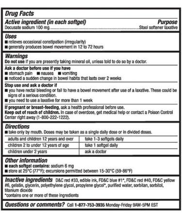 Leader Stool Softener Laxative 100mg Docusate Sodium - 250 Softgels - Buy Online on GoSupps.com