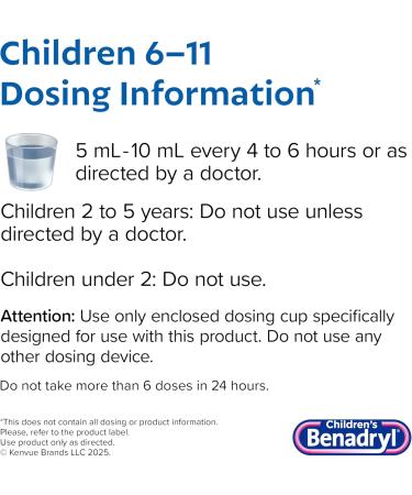Benadryl Children s Dye-Free Allergy Relief Liquid Allergy Medicine for Kids 12.5 mg Diphenhydramine HCl Antihistamine Relieves Runny Nose & Sneezing Paraben-Free Bubble Gum Flavor 8 fl. Bubblegum 8 Fl Oz (Pack of 1) - Buy Online on GoSupps.com