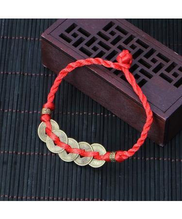 Xuebai Chinese Feng Shui Wealth Lucky Copper Coins Pendant Red String Bracelet - Attract Prosperity & Good Luck - Buy Online on GoSupps.com