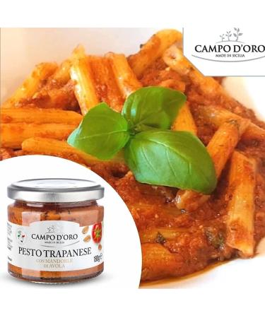 Campo D'Oro Trapanese Pesto Sauce with Tomato, Basil & Almonds - 6.3oz (180g), 100% Made in Italy - Buy Online on GoSupps.com