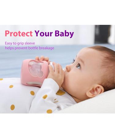 Silicone Baby Bottle Sleeves for Philips Avent Natural Glass Bottles - 4oz, Pack of 2 - Pink/Purple Bear Design - Buy Online on GoSupps.com