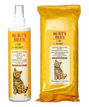 Burt's Bees for Cats Dander Reducing Spray and Wipes Bundle