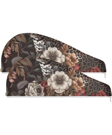 Floral Cheetah Hair Towel 2 Pack | Super Absorbent Quick Dry Hair Turbans for Women & Girls - Buy Online on GoSupps.com