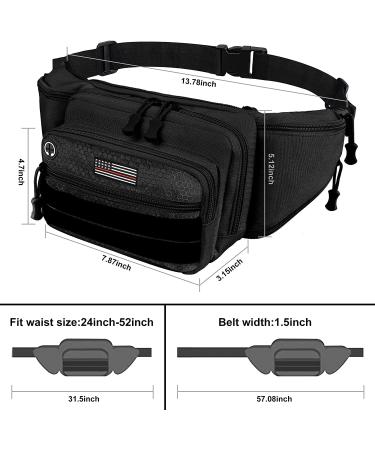 Tactical Fanny Pack with USA Flag Patch | Waterproof Waist Bag for Camping, Hiking & Hunting | Military Pistol Pouch Belt Bumbag - Buy Online on GoSupps.com