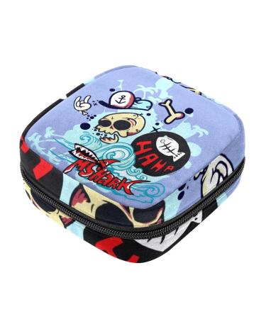 Sanitary Napkin Storage Bag Zipper Menstrual Cup Pouch Feminine Menstruation First Period Pads Holder for Girls Women Ladies Skull Multicoloured 05