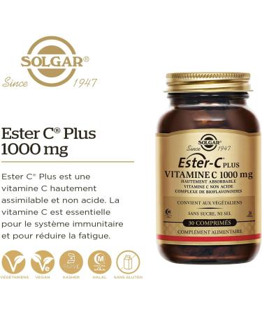 Solgar Ester-C Plus 1000 mg - D fenses Immunitaires - Vitamine C - Antioxydants - R duction de la fatigue - Immunit - Vitalit et nergie - Compl ment Alimentaire - Flacon de 30 comprim s Ester-C Plus 1000 mg - Buy Online on GoSupps.com