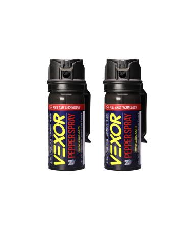 Vexor Pepper Spray Full Axis with Belt Clip for Self Defense  Maximum Police Strength, 20-Foot Range, Full Axis (360) Capability, Flip Top Safety for Quick and Accurate Aim, Protection 2 Pack