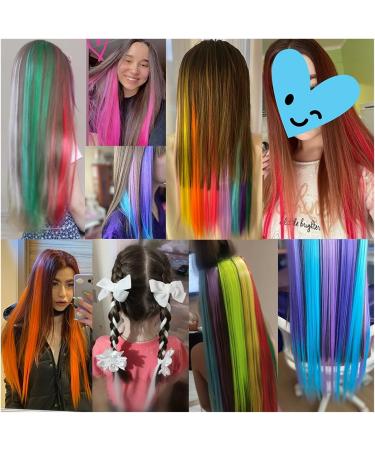 Feather Hair Extension Kit Synthetic Long Straight Rainbow Highlight Colored Hair Extensions Clip Pink Purple Green Yellow (Color : 17 Size : 22inches) 22inches 17 - Buy Online on GoSupps.com