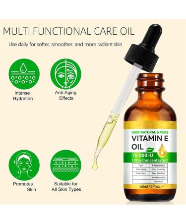 Vitamin E oil 60 ml pure and organic vitamin E oil for skin face hair nails and scars intensive care for dry skin antiaging moisture and regeneration 75000 IU 1 - Buy Online on GoSupps.com