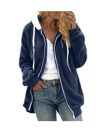 Hanxiulin fleece jacket plush jacket cuddly jacket ladies winter jacket jacket basic hooded jacket breathable causively causal sweat jacket autumn winter coat winter coat plush jacket xxl blue