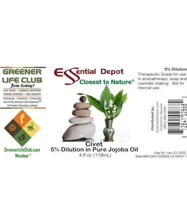 Essential Depot Civet Essential Oil 5% Dilution in Jojoba - 4 fl oz - Essential Oil Protective Amber Glass Bottle with a Safety Sealed phenolic Screw Cap - Buy Online on GoSupps.com