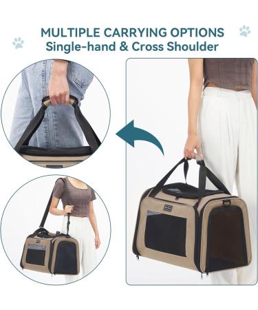 Petsfit TransportBox for Cats & Dogs | Foldable Carrying Bag - Portable Travel Bag with Shoulder Strap & Expandable Bed Inlay - Large - Khaki - Buy Online on GoSupps.com