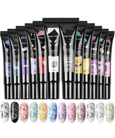 Major Dijit Nail Stamping Polish Gel 8 ml Nail Art UV Gel Polish for Nail Stamp Plate 12 Colours