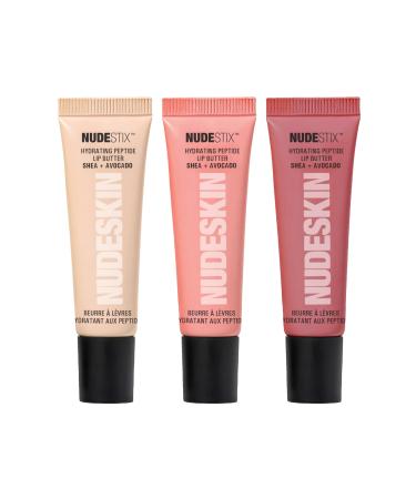 Nudestix Hydrating Peptide Lip Butter Tint Set 3-Piece Glossy Lip Balm Kit with Avocado Shea Butter & Peptides | Plumping Moisturizing Nude Lip Tints | Clean Vegan & Cruelty-Free