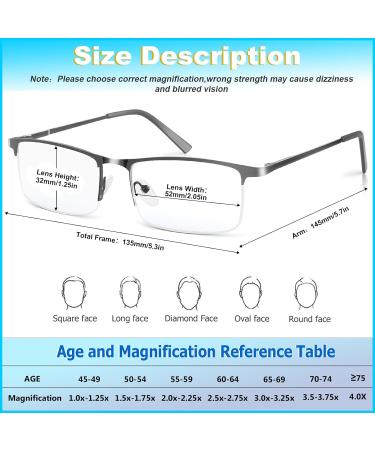 3 Pack Blue Light Blocking Reading Glasses for Men - Stylish Half Frame Metal Readers Lightweight Anti Eyestrain Eyewear (Black Grey Brown - 1.25x - Buy Online on GoSupps.com