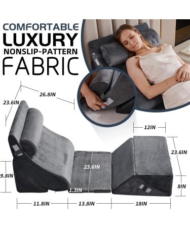 6PCS Qirroboni Orthopedic Bed Wedge Pillow Set - Adjustable Pillows for Pain Relief - Comfortable Foam - Charcoal Grey - Buy Online on GoSupps.com