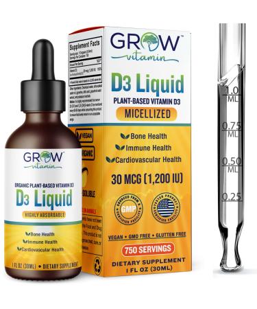 Micellized D3 Liquid for Children Infants & Adults 1200 IU Plant-Based Highly Absorbable Water Soluble Vitamin D3 Support for Bone Cardiovascular and Immune Health - 750 Servings