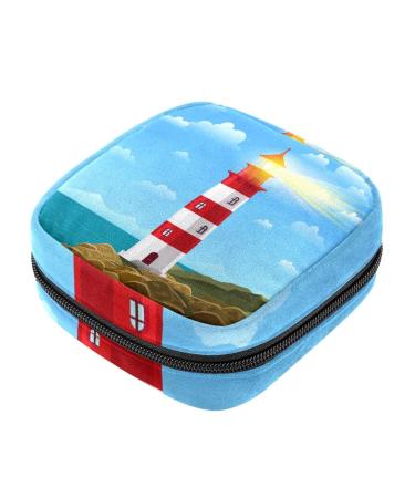 Ocean Sea Beach Lighthouse Coast Sanitary Napkierte Surface Pocket Portable Period Bag For Women Teenage Girls Menstrual Cup Pocket Silent Sideline Halter
