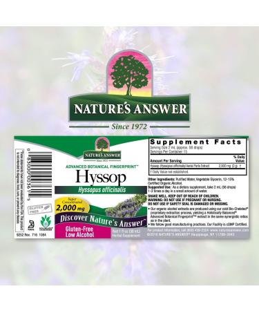Nature's Answer Hyssop Herb Supplement 1 oz | Organic Alcohol | Promotes Wellness, Calming Aid, Natural Stress Reliever - Buy Online on GoSupps.com