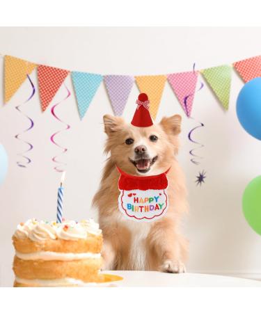 Amaxiu Small Dog Cat Birthday Hat Scarf Set Cute Pet Birthday Bandana Party Supplies Puppy Happy Birthday Decorations Embroidered Birthday Gift for Girls Boys Kitten Dog (Red) - Buy Online on GoSupps.com