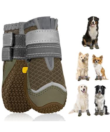 Slowton dog shoes Paw protection 2 pieces of breathable dogs shoes outdoor with non-slip sole adjustable reflective Velcro fastener Hunde boots for small medium and large dogs size 3: width 5 cm L.Hellbra-brown onto (2 pieces)