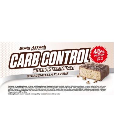 Body Attack Carb Control Protein Bar Straciatella - 10 x 100g | High Protein Snack | 15 Pieces - 1.5kg Pack | International Shipping Available - Buy Online on GoSupps.com