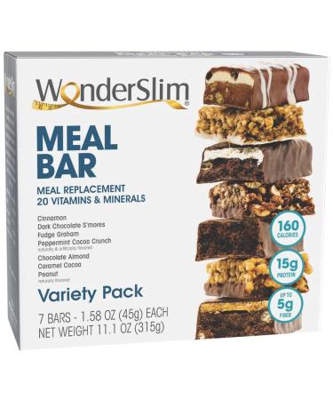 WonderSlim Meal Replacement Protein Bar, Variety Pack, 160 Calories, 15g Protein, Up To 5g Fiber (7ct) Variety Pack 1 Box - 7 Count - Buy Online on GoSupps.com