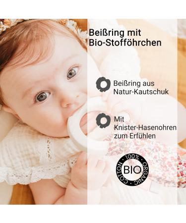 Kikadu Teething Ring Rabbit Millefleurs | 100% GOTS-Certified Organic Cotton Baby Toy - Eco-Friendly & Safe for Infants - Buy Online on GoSupps.com