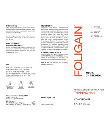 Foligain Men's Triple Action Volumizing Conditioner 8 Fl. Oz. - For Thin Hair - Buy Online on GoSupps.com