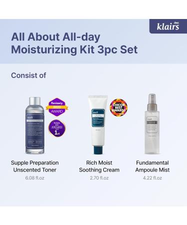 DearKlairs Klairs All Day Moisturizing Kit 3pc toner cream mist - Buy Online on GoSupps.com