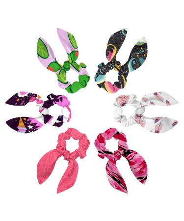 Bow Scrunchies Rabbit Ear Hair Ties Ponytail Holder Pink Blue Unicorns Script Colorful Soft Scarves Scrunchies 6 Packs Bowknot Scrunchies Hair Ties for Thick Hair Multi-colored 10
