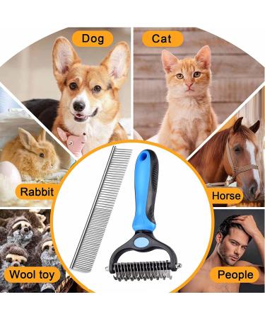 Dematting Comb Pet Grooming Tool Set Dedicated Pet Grooming Rake and Brushes Double Sided Deshedding Supplies Gently Safe Removes Knots Tangled Hair Undercoat Mats for Small Medium Large Long and Thick Haired Dog Cat Rabbit Horse with Steel Comb(Navy blue - Buy Online on GoSupps.com