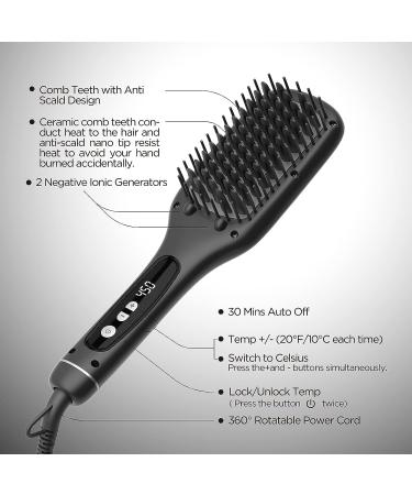 Askera Negative Ion Ceramic Hair Straightening Brush - 14 Temp Settings, Anti-Scald & Temperature Lock, Auto-Off Function - Hot Comb (Black Gold) - Buy Online on GoSupps.com