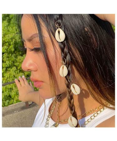Andelaisi Vintage Shell Dreadlocks Hair Rings Gold Cowrie Pendant Hair Braid Rings Tiny Cowrie Shell Dreadlocks Ring Hair Braid Decorative Dreadlock Headwear Hair Accessories for Women and Girls Style B