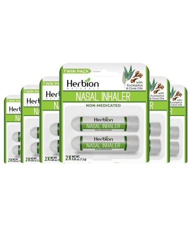 Herbion Naturals Nasal Inhaler: Natural Relief for Nasal Congestion & Sinus Pressure Non-Medicated Sticks with Essential Oils Soothing Vapor for Easy Breathing 2-Pack - 12 Count (Pack of 6)