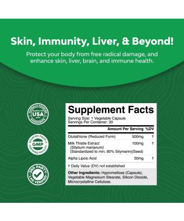 Glutathione Amino Acid Supplement - Liver & Immune Support with Milk Thistle Extract - 60 Servings - Buy Online on GoSupps.com
