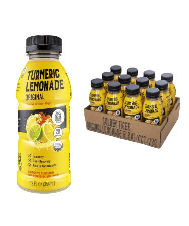 Organic Golden Tiger Turmeric Lemonade - Inflammation Relief, Immunity Support & Daily Recovery Beverage : Bio Active Curcumin + Ginger - 12 Bottles - Recover with Plant Based Power - Caffeine Free - 20 Calories