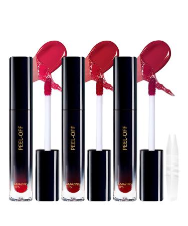 3 Colors Peel Off Lip Liner Stain Peel Off Lip Stain with Matte Finish Peel Off Mask Tint Waterproof Long Lasting Transfer Proof Red Lip Tint Highly Pigmented Color Color A