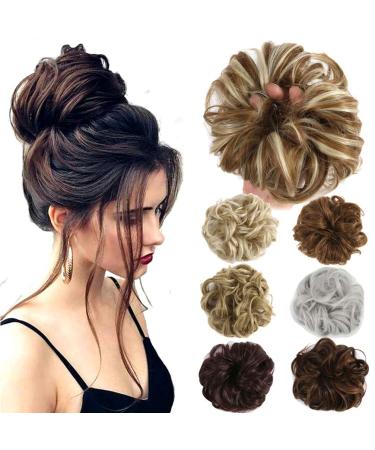 Lelinta Hair Bun Extensions Wavy Curly Messy Donut Chignons Hair Piece Wig Hairpiece Dark Ginger Mix Bleach Blonde onesize Dark Ginger Mix Bleach Blonde