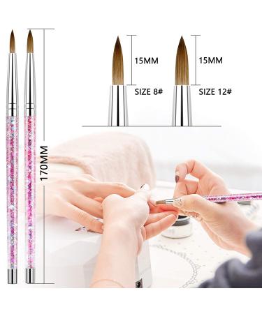 Saviland Acrylic Nail Brush Set - 2pcs Professional Round Nail Art Brushes for Acrylic Application with Liquid Glitter Handle - Size 8 & 12 - Buy Online on GoSupps.com
