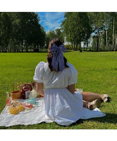 Silky Satin Hair Bows Set - 4 pcs Large Bow Barrettes for Women | Metal Clips French Barrette Hair Accessories in Solid Colors - Black, Red, Navy Blue, Dark Green - Buy Online on GoSupps.com