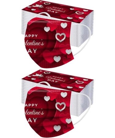 ZQP 100PCS Disposable Face_Mask Valentine's Day Face_Mask for Adult Heart Shaped Design 3Ply Breathable Anti-Dust Safety Protection with Elastic Earloop & Nose Bridge - Buy Online on GoSupps.com