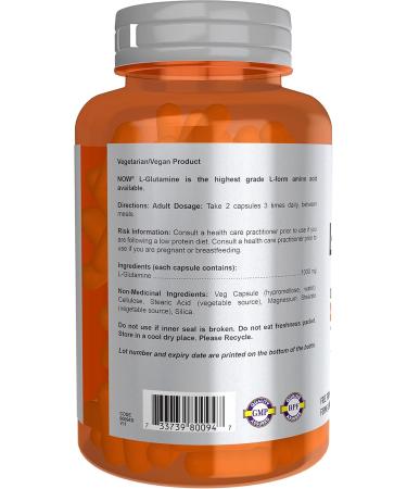 NOW Sports Nutrition L-Glutamine Double Strength 1 000 mg Amino Acid 120 Veg Capsules - Buy Online on GoSupps.com